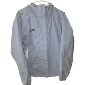 Columbia Women's Packable Rain Jacket Light Blue Hooded Windbreaker Size Medium